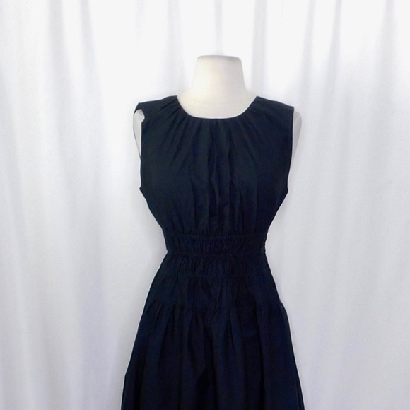 NWT!! J. CREW Hyacinth Dress Smocked Cotton Poplin Black Midi Pockets Small Tall - Picture 4 of 16